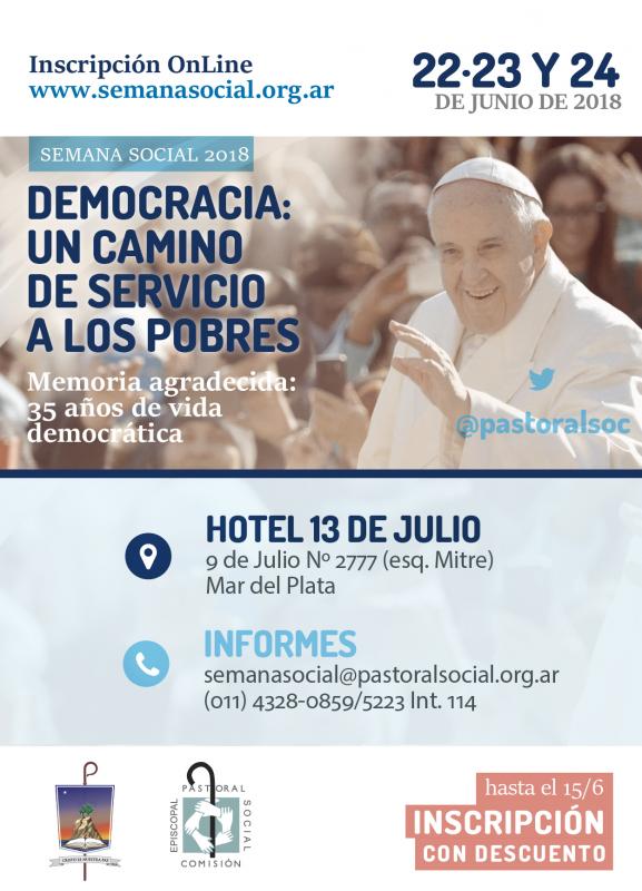 Imagen del contenido “Democracia, un camino de servicio a los pobres”: Semana Social - 22-24 Junio 2018

